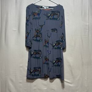 Boden Women's US 10 Regular Oh Deer/Stag Novelty Print 100% Viscose Dress
